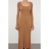 Moda Stil Slim Kare Yaka Midi Boy Triko Basic Kol Ucu Detaylı Elbise