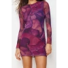 Fashion Style Slim Crew Neck Mini Length Printed Tulle Fitted Body-Smoothing Flexible Knitted Dress