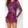 Fashion Style Slim Crew Neck Mini Length Printed Tulle Fitted Body-Smoothing Flexible Knitted Dress
