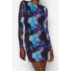 Fashion Style Slim Crew Neck Mini Length Printed Tulle Fitted Body-Smoothing Flexible Knitted Dress