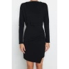 Moda Stil Slim Kayık Yaka Mini Boy Premium Dokulu Krep Drape Detaylı Örme Elbise