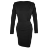 Moda Stil Slim Kayık Yaka Mini Boy Premium Dokulu Krep Drape Detaylı Örme Elbise