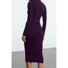 Fashion Style Slim Stand Collar Midi Length Cut Out Detailed Fitted Body-Smoothing Flexible Knitted Dress