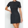 Moda Stil Regular Dik Yaka Mini Boy A Kesim Çan Form Selanik Triko Görünümlü Örme Elbise