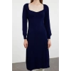 Moda Stil Slim Kalp Yaka Midi Boy Triko Elbise