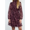 Moda Stil Regular Dik Yaka Mini Boy Çiçekli Dokuma Kışlık Elbise