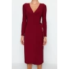 Fashion Style Regular Double Breasted Midi Length Collar Belted Fitted Body Knitted Dress