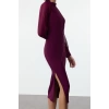 Moda Stil Regular Dik Yaka Midi Boy Kol Detaylı Dokuma Elbise