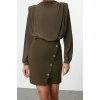 Fashion Style Regular Stand Collar Mini Length Plain Padded Woven Dress