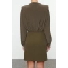 Fashion Style Regular Stand Collar Mini Length Plain Padded Woven Dress