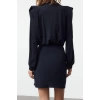 Fashion Style Regular Stand Collar Mini Length Plain Padded Woven Dress