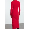 Moda Stil Slim Dik Yaka Maxi Boy Fitted Vücuda Oturan Esnek Örme Elbise