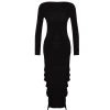 Fashion Style Regular Crew Neck Midi Length Skirt Flounce Boat Rock Flexible Knitted Dress