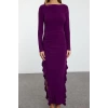 Fashion Style Regular Crew Neck Midi Length Skirt Flounce Boat Rock Flexible Knitted Dress