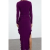 Fashion Style Regular Crew Neck Midi Length Skirt Flounce Boat Rock Flexible Knitted Dress