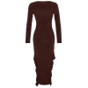 Fashion Style Regular Crew Neck Midi Length Skirt Flounce Boat Rock Flexible Knitted Dress