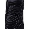Moda Stil Slim Kayık Yaka Midi Boy Kadife Büzgülü Fitted Vücuda Oturan Esnek Örme Elbise