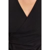 Moda Stil Slim Kruvaze Midi Boy Yaka Uzun Kollu Büzgü Detaylı Vücuda Oturan Örme Elbise