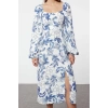 Fashion Style Regular Sweetheart Neck Midi Length Floral Patterned Woven Dress