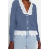 Stil Modern Kadın Regular Reglan Kol V Yaka Crop Dokuma Garni Detaylı Triko Hırka