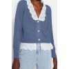 Stil Modern Kadın Regular Reglan Kol V Yaka Crop Dokuma Garni Detaylı Triko Hırka