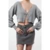 Stil Modern Kadın Crop Düşük Kol V Yaka Süper Basic Fiyonklu Triko Hırka