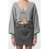 Stil Modern Kadın Crop Düşük Kol V Yaka Süper Basic Fiyonklu Triko Hırka