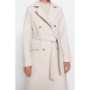 Design Plain Lined Collar Long Fitted Jacket Womens Fitted Belted Gold Buttoned Long Wool Cashmere Coat