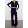 Style Women Modern Fashion Normal Waist Straight Leg Stand Collar Draped Detail Knitwear Top-Bottom Set