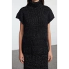Style Women Modern Fashion Normal Waist Straight Leg Stand Collar Wide Pattern Glittery Knitwear Bottom-Top Set