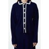 Style Women Modern Fashion Normal Waist Straight Leg Polo Neck Color Block Knitwear Top-Bottom Set