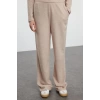 Style Womens Normal Waist Straight Leg Hooded Soft Elastic Knitted Blouse and Trousers Top-Bottom Set