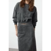 Style Women Modern Normal Waist Pipe Leg Washed Regular Normal Pattern Midi Knitted Bottom-Top Set