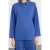 Style Womens Normal Waist Straight Leg Oversize Wide Pattern Soft Fabric Polo Collar Knitted Bottom-Top Set