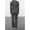 Style Women Modern Normal Waist Straight Leg Side Slit Regular Normal Cut Knitted Bottom-Top Set