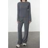 Style Women Normal Waist Wide Leg Stand Collar Stand Collar Normal Waist Wideleg Wide Leg Knitted Bottom-Top Set