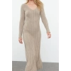 Fashion Style Regular V Neck Maxi Length Knitwear Hair Knit Basic Dress
