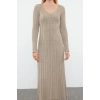 Fashion Style Regular V Neck Maxi Length Knitwear Hair Knit Basic Dress