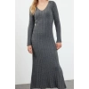 Fashion Style Regular V Neck Maxi Length Knitwear Hair Knit Basic Dress