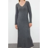 Fashion Style Regular V Neck Maxi Length Knitwear Hair Knit Basic Dress