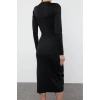 Moda Stil Regular Bisiklet Yaka Midi Boy Triko Taş İşlemeli Elbise