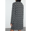Moda Stil Regular Dik Yaka Mini Boy Triko Geometrik Desenli Elbise