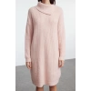 Moda Stil Regular Devrik Yaka Mini Boy Triko Yumuşak Dokulu Elbise