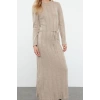 Fashion Style Regular Crew Neck Maxi Length Knitwear Soft Textured Tie Detail Dress