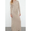 Fashion Style Regular Crew Neck Maxi Length Knitwear Soft Textured Tie Detail Dress