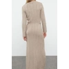 Fashion Style Regular Crew Neck Maxi Length Knitwear Soft Textured Tie Detail Dress