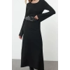 Fashion Style Regular Crew Neck Maxi Length Knitted Belted Dress
