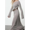 Fashion Style Regular Crew Neck Maxi Length Knitted Belted Dress