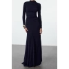 Moda Stil Slim Dik Yaka Maxi Boy Fitted Vücuda Oturan Uzun Kollu Esnek Örme Elbise