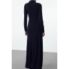 Moda Stil Slim Dik Yaka Maxi Boy Fitted Vücuda Oturan Uzun Kollu Esnek Örme Elbise
